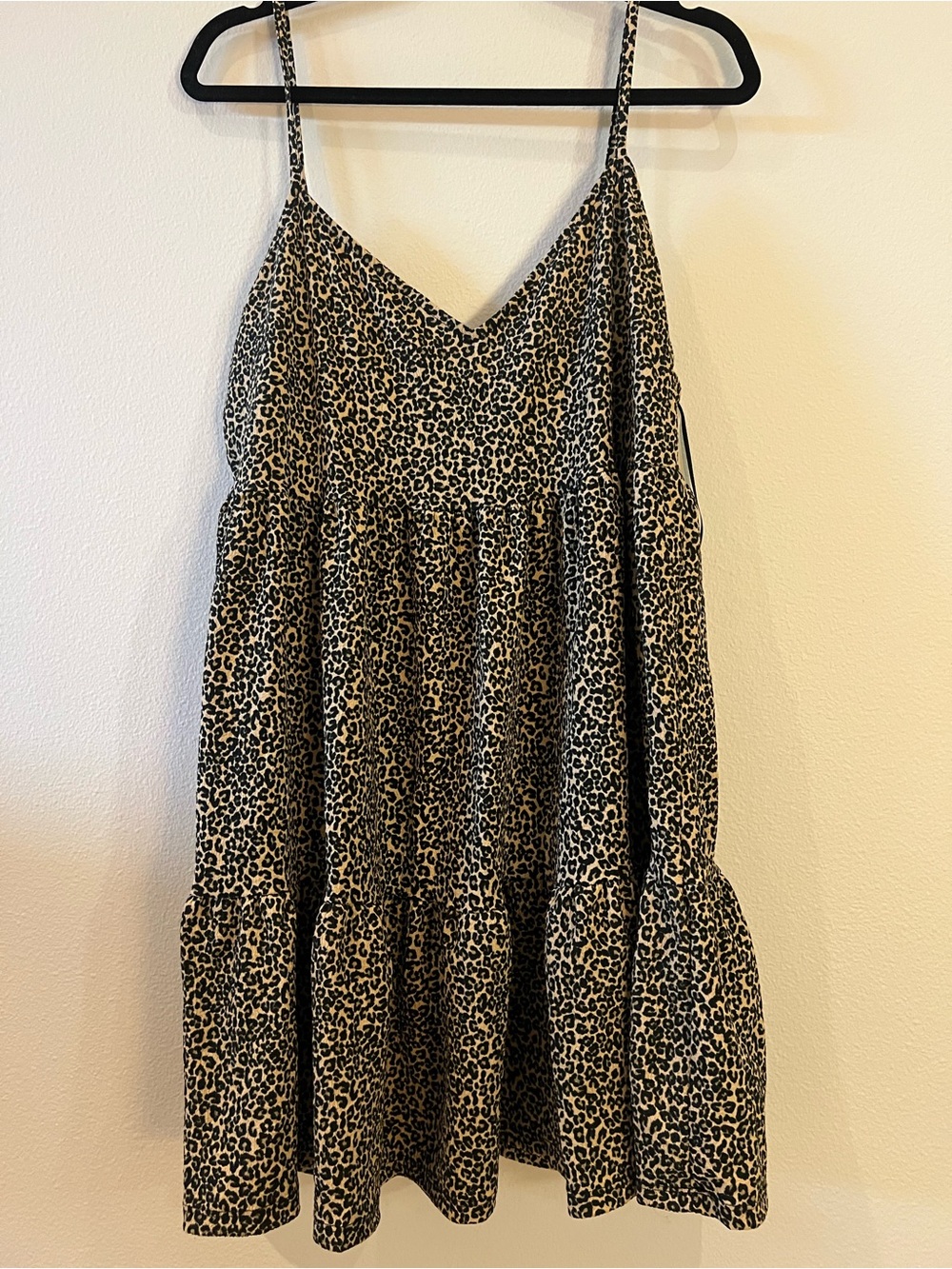 Leopard Print Spaghetti Strap Tiered Dress